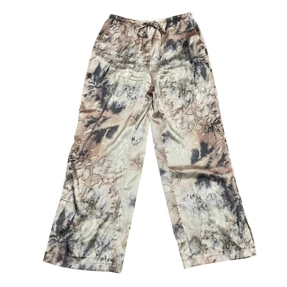 INDUSTRY Wide Leg Watercolor Print Resort Lounge Pants Women M Beige Brown Black